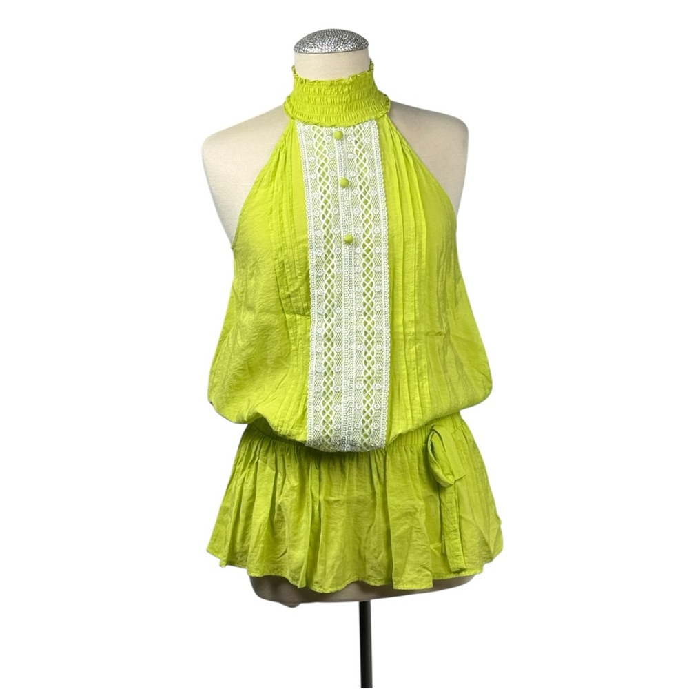 XOXO Lime Green Halter Blouse with Lace Detail